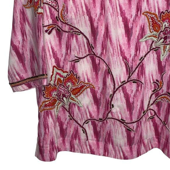 Soft Surroundings Womens Size Large Pink Altea Ikat Kimono Blouse Top Beaded - Picture 4 of 9